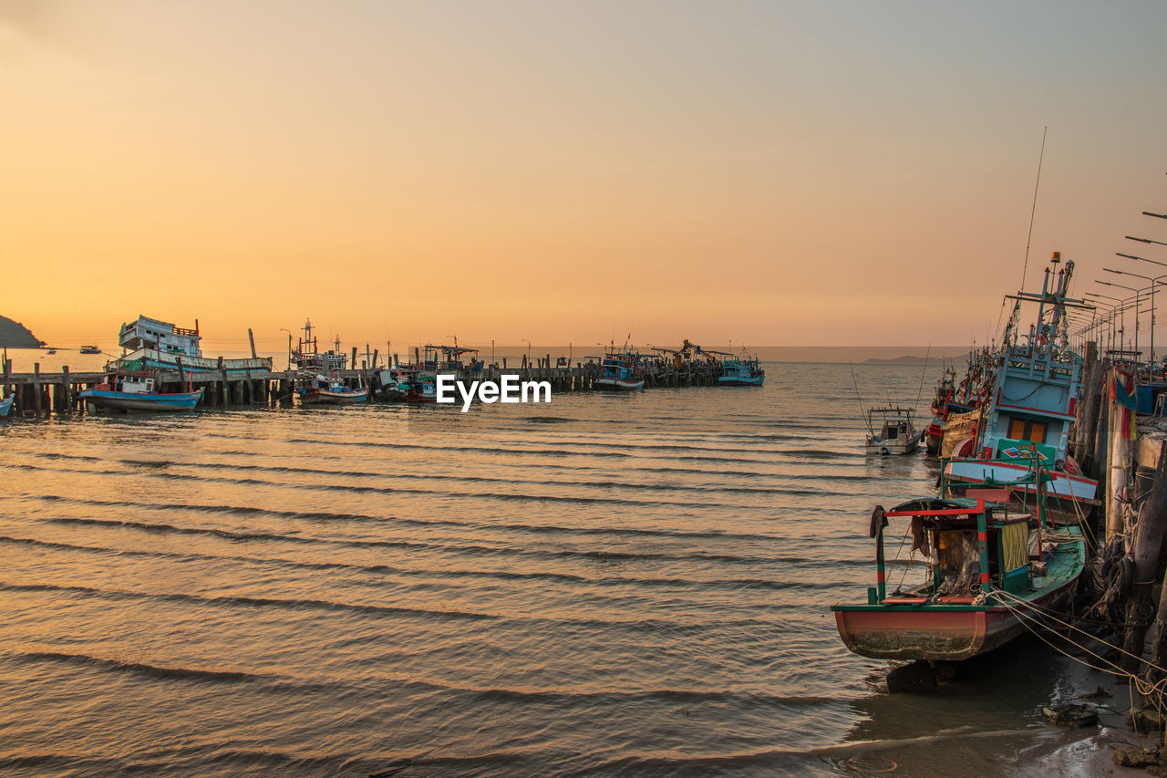 Fisherman boats at the fishing pier of bang saray in thailand asia