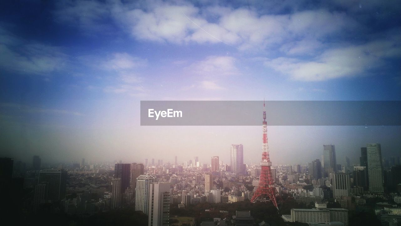 High angle view of cityscape against sky