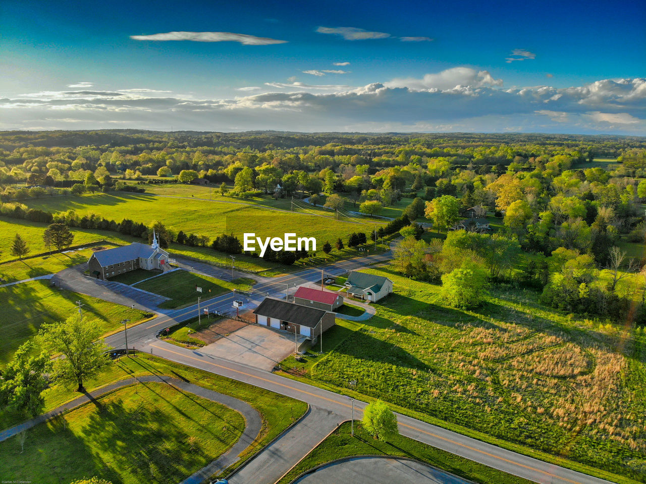 High angle view of agricultural field against sky