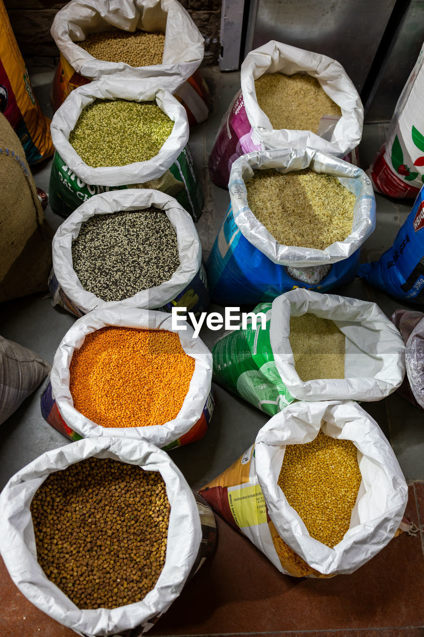 Pulses variety at retail shop from top angle from top angle at day