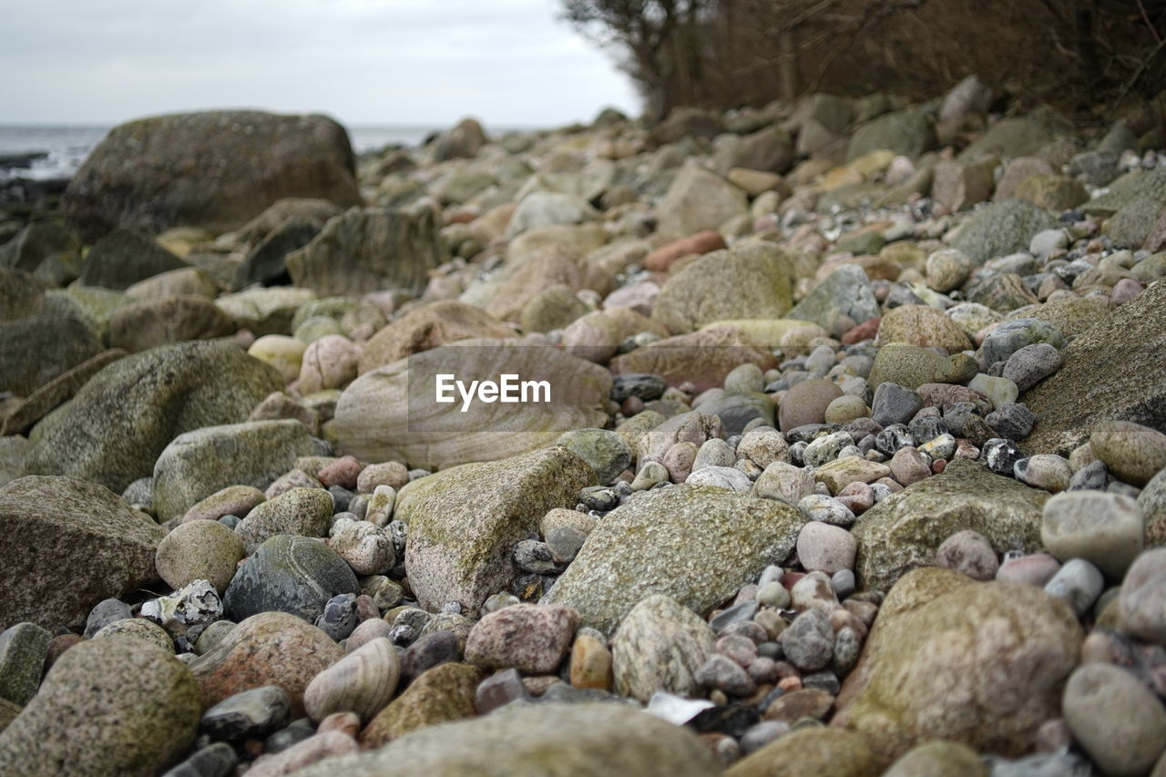Stones, rocks washed ashore at baltic sea beach, coast, coastline