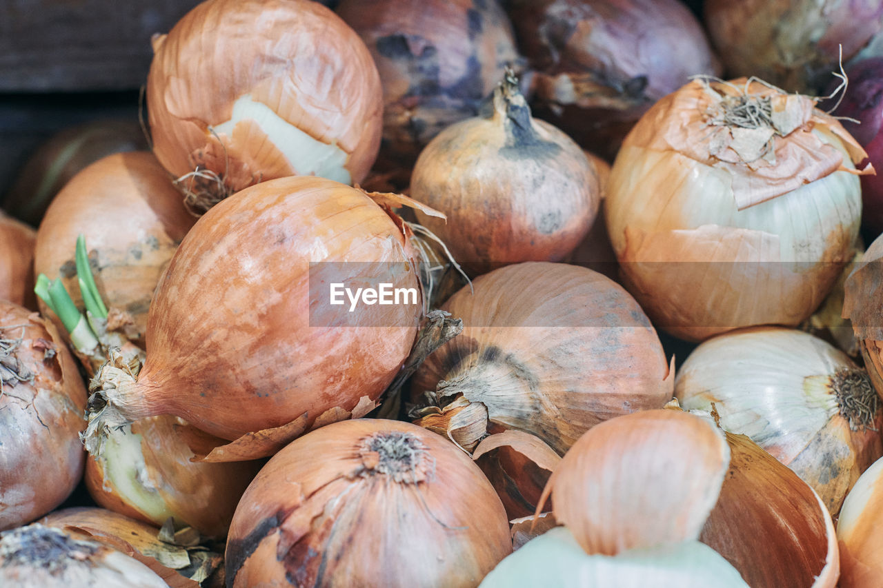 food, food and drink, freshness, vegetable, healthy eating, wellbeing, produce, abundance, large group of objects, no people, onion, market, still life, close-up, organic, plant, raw food, backgrounds, shallot, for sale, retail, market stall, ingredient, full frame, high angle view, day, outdoors