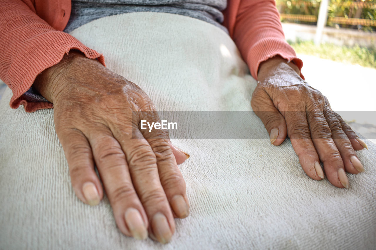 Close-up of senior woman hands