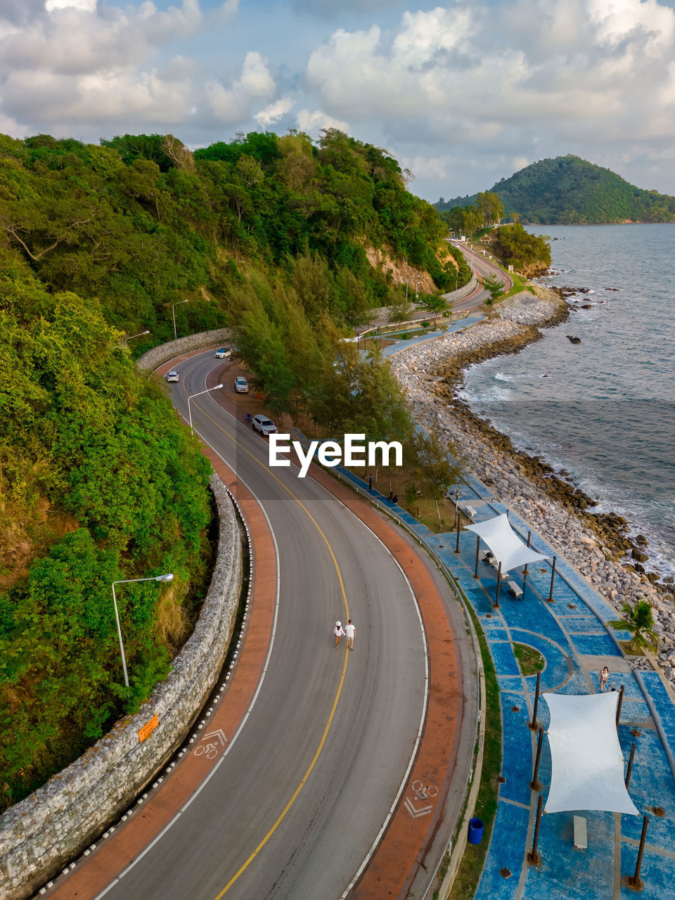 high angle view of car on road