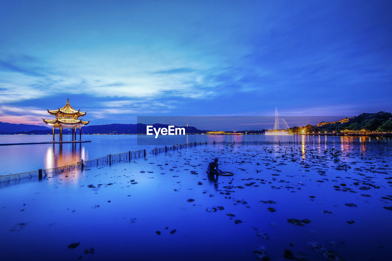 Scenic view of sea against blue sky