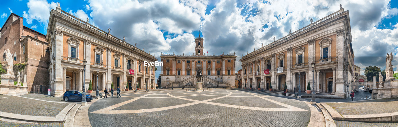 Panoramic view of piazza del campidoglio on the capitoline hill, city hall of rome, italy