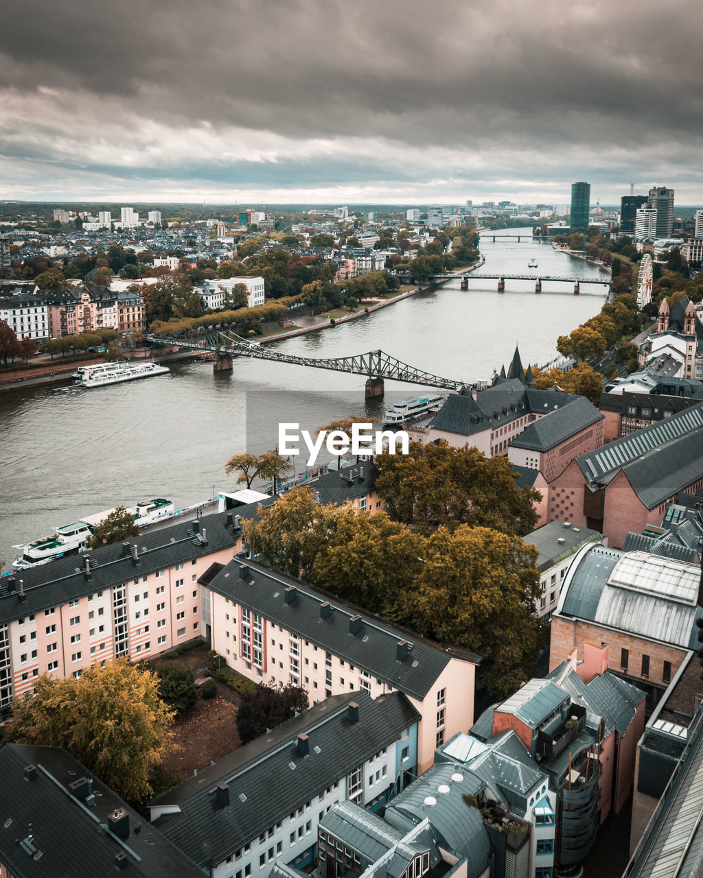 High angle view of river amidst buildings in city