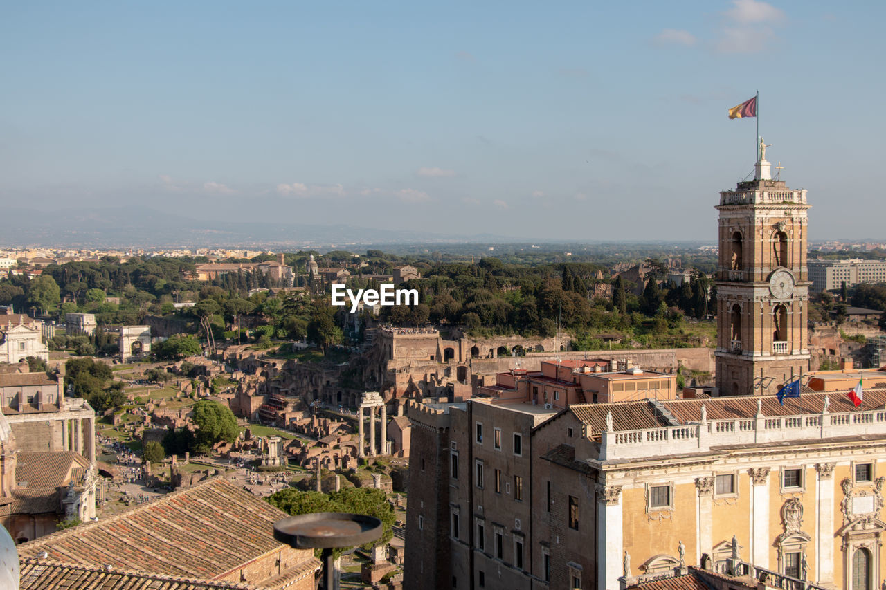 High angle view of buildings in city