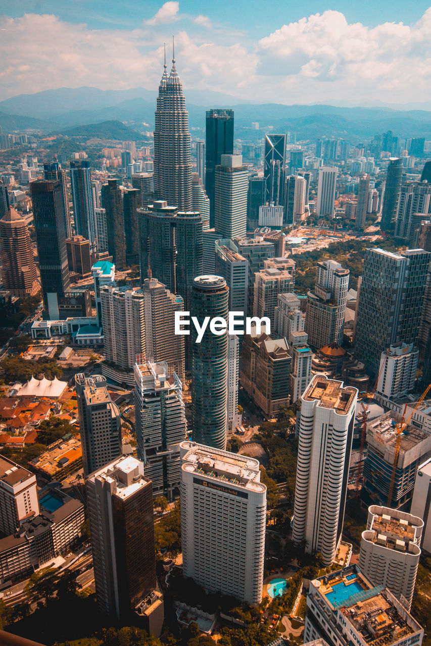 High angle view of buildings in city