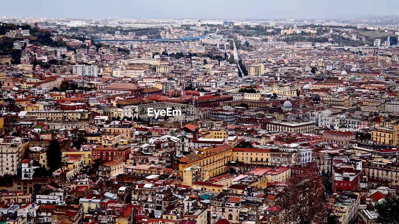 High angle view of buildings in city