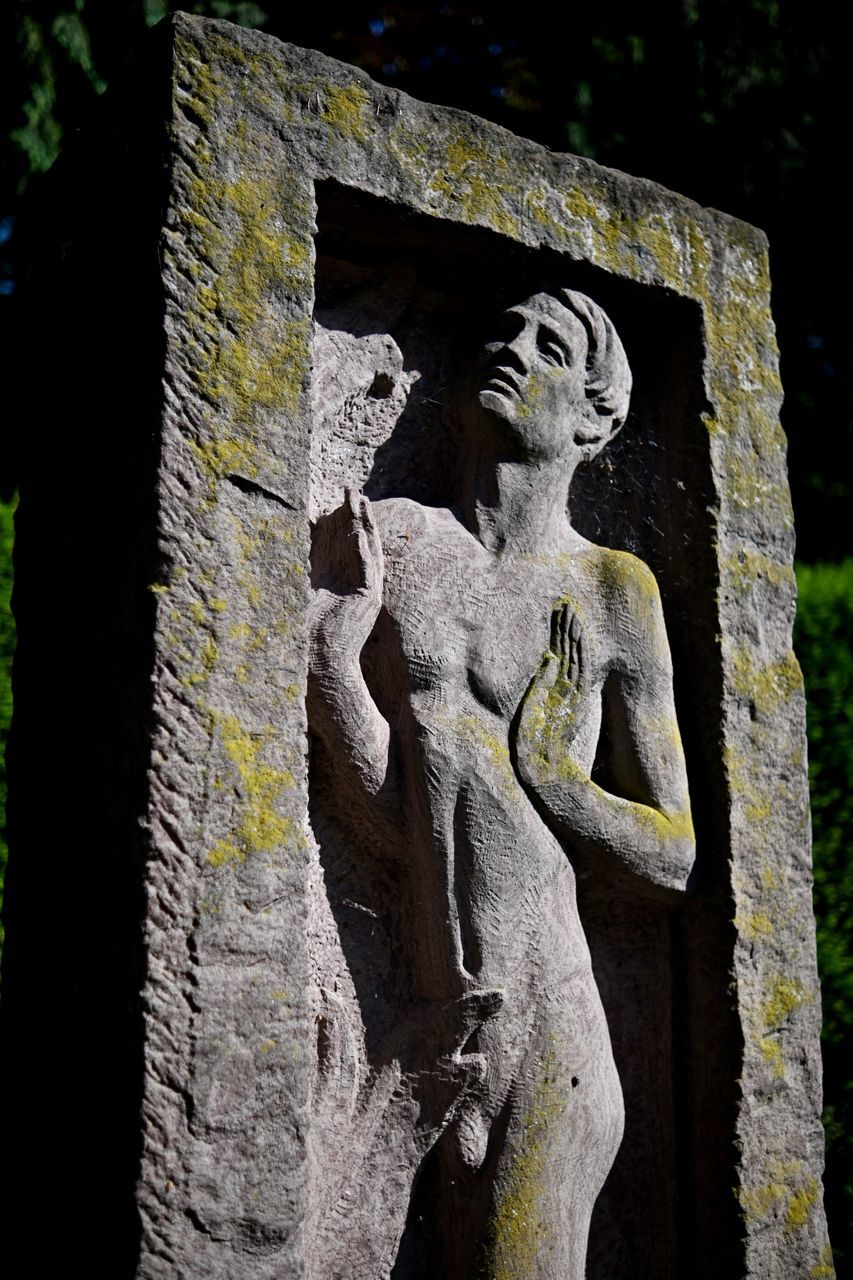 art, sculpture, craft, no people, human representation, history, representation, monument, the past, architecture, statue, creativity, religion, ancient, tree, nature, day, outdoors, belief, spirituality, plant, male likeness, close-up, stone material, temple, ancient history, rock, built structure