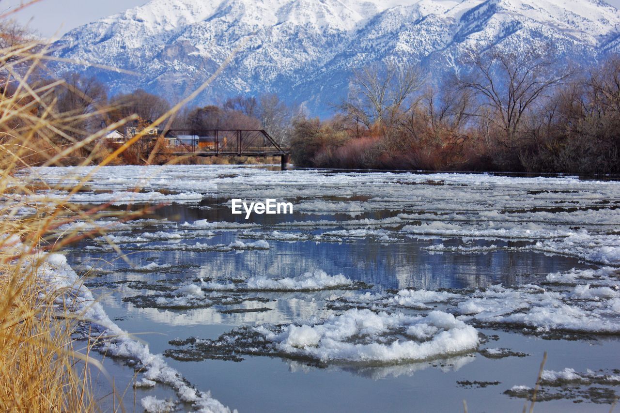 Close-up of frozen lake during winter