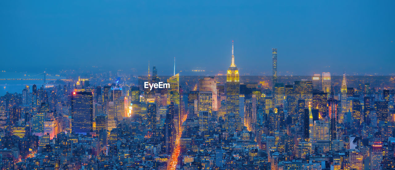 high angle view of cityscape against clear sky