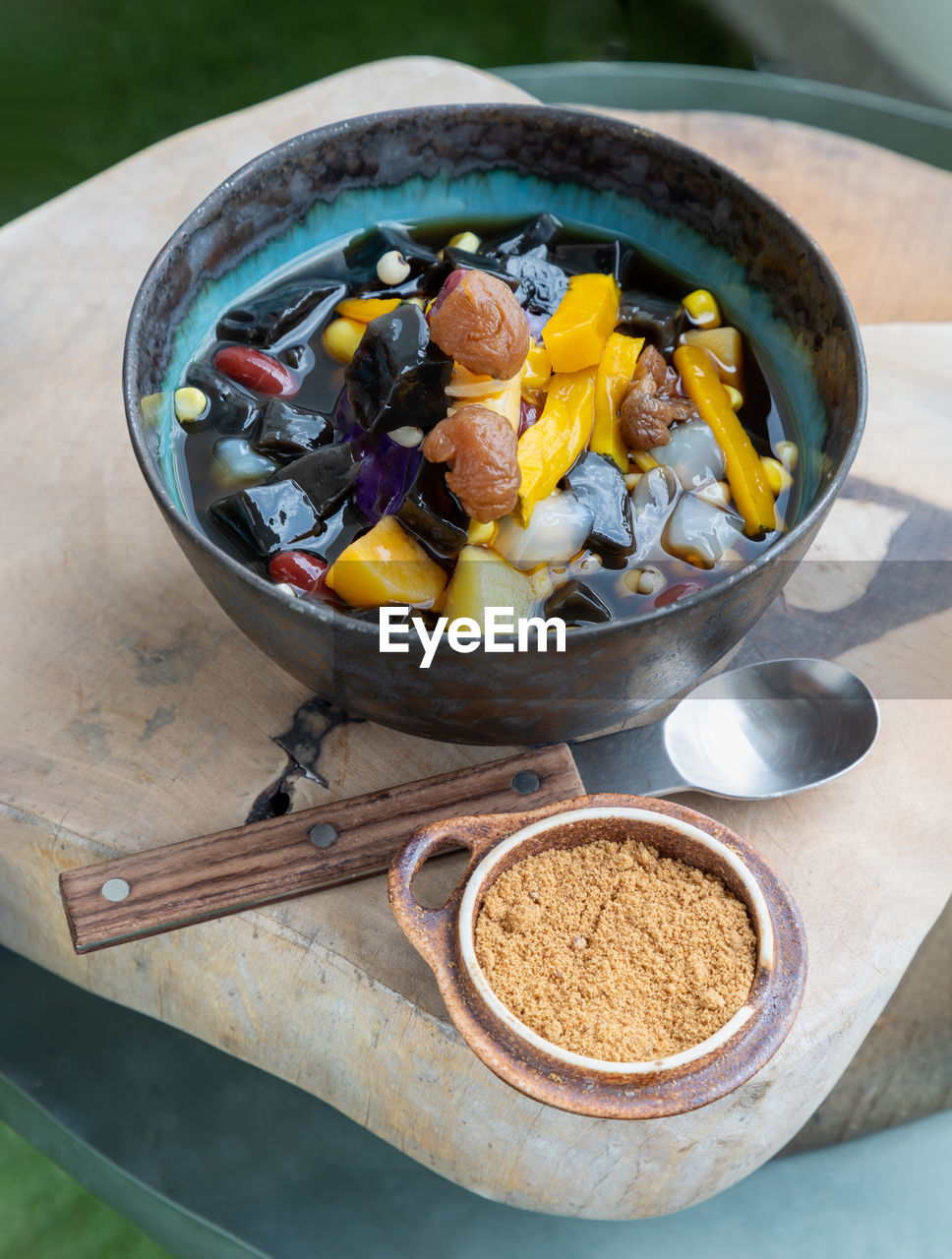 high angle view of food in container on table