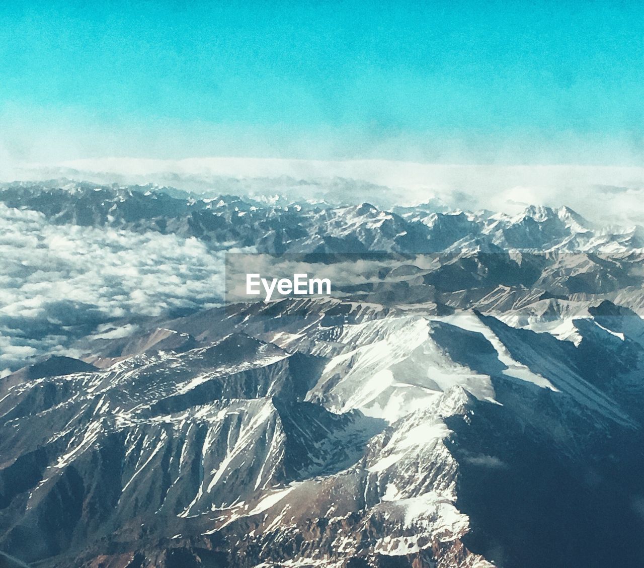 Aerial view of snowcapped mountains