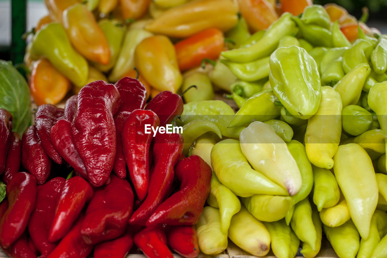 Colorful chili peepers for sale at market stall