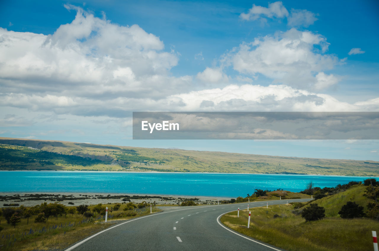 Driving by lake pukaki