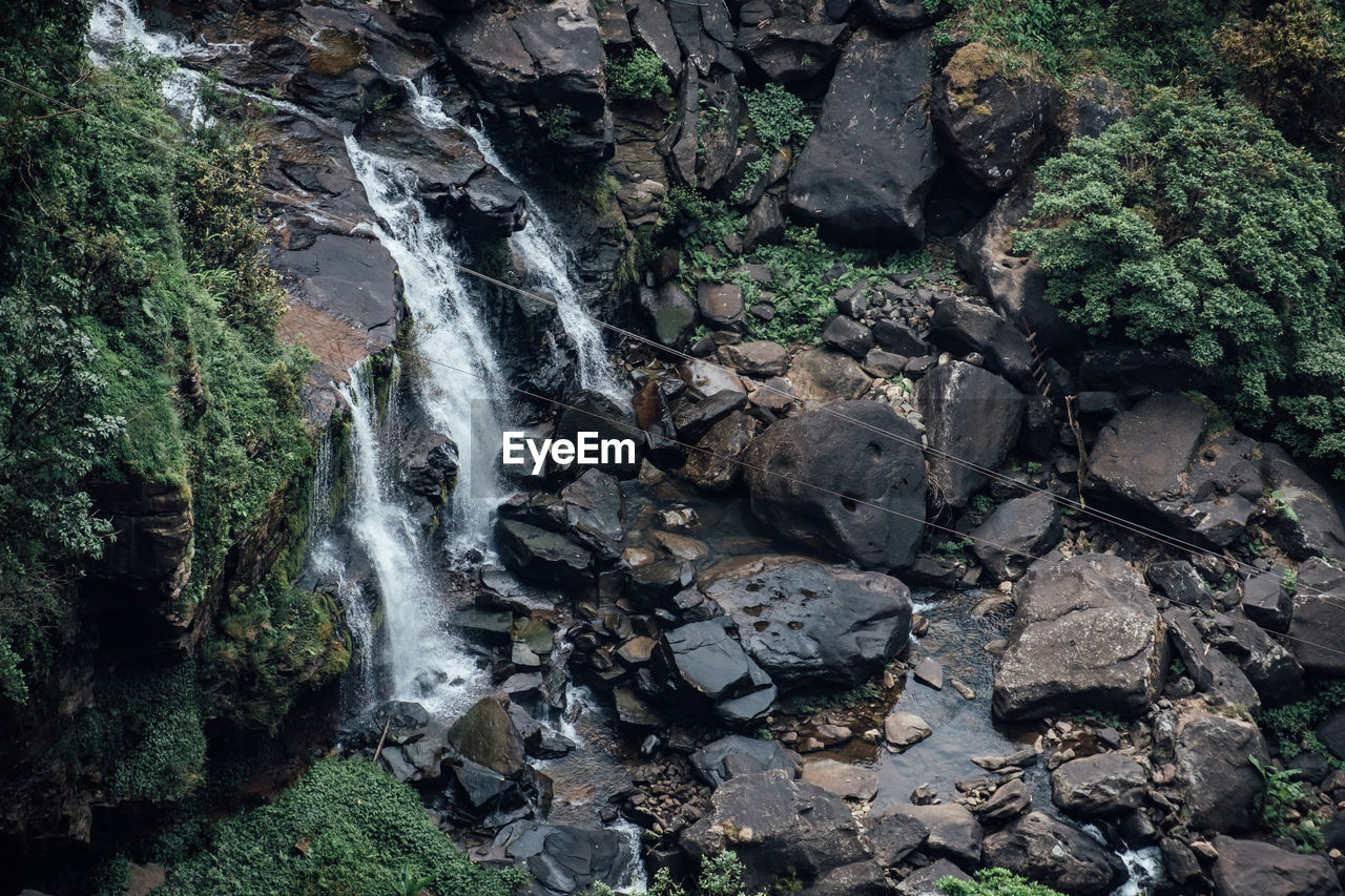 Stream flowing through rocks in forest