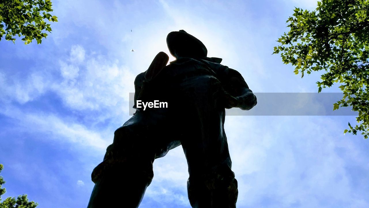 LOW ANGLE VIEW OF STATUE AGAINST TREES AGAINST SKY