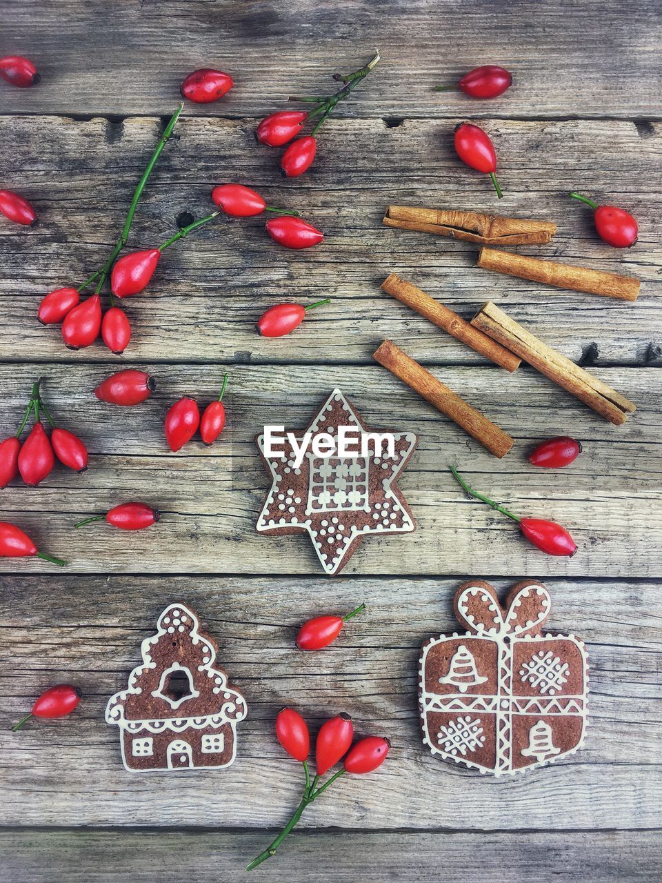 High angle view of christmas decorations on table