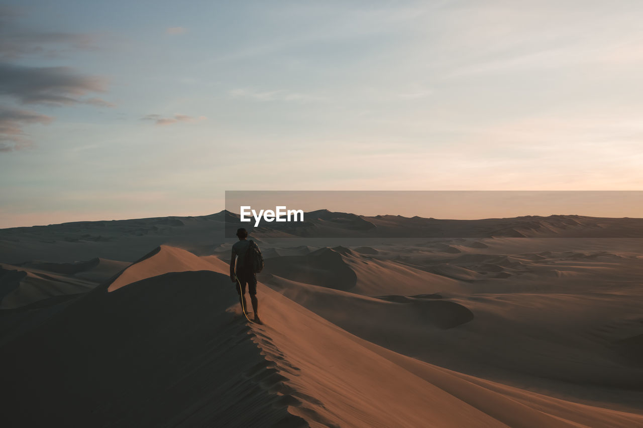 Rear view of man at desert