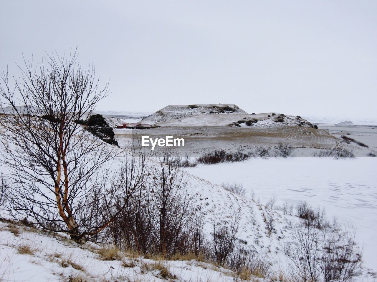 Scenic view of snow covered landscape against sky