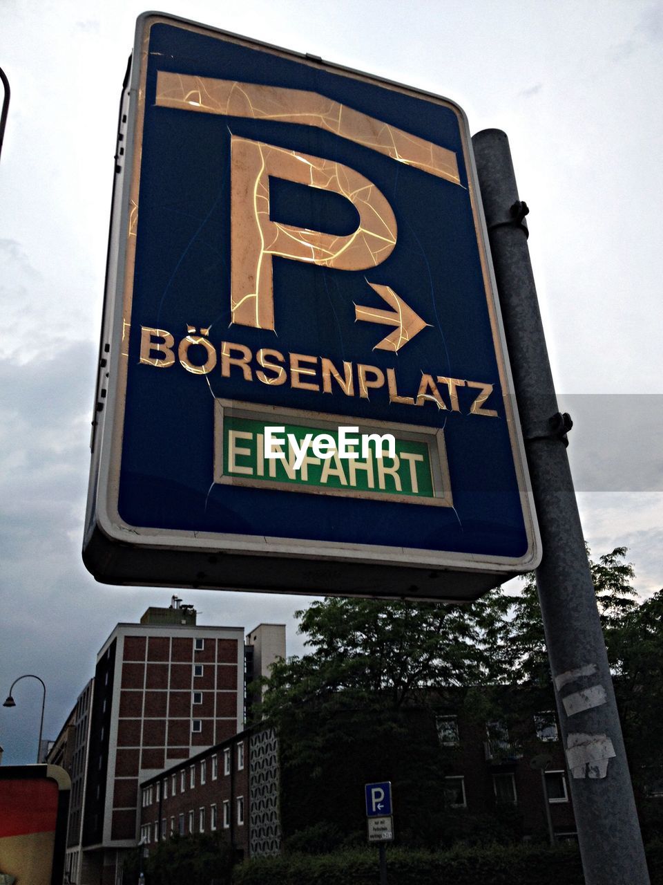 Low angle view of parking sign