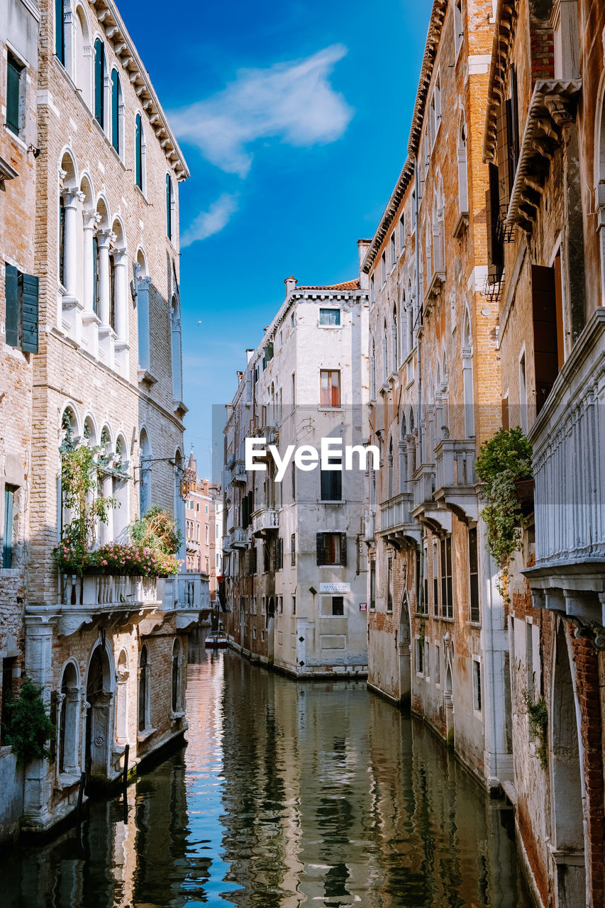 CANAL AMIDST BUILDINGS AGAINST SKY