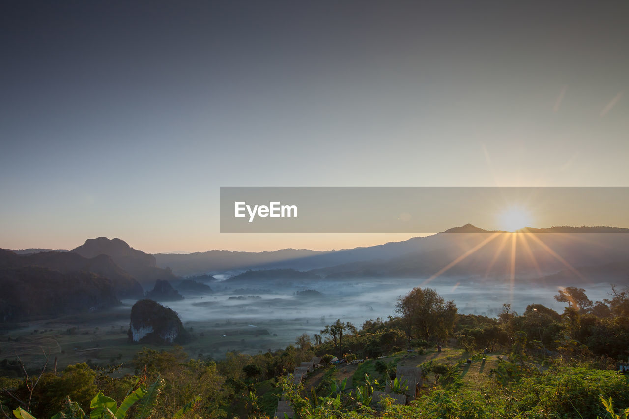 SCENIC VIEW OF LANDSCAPE AGAINST SKY AT SUNSET