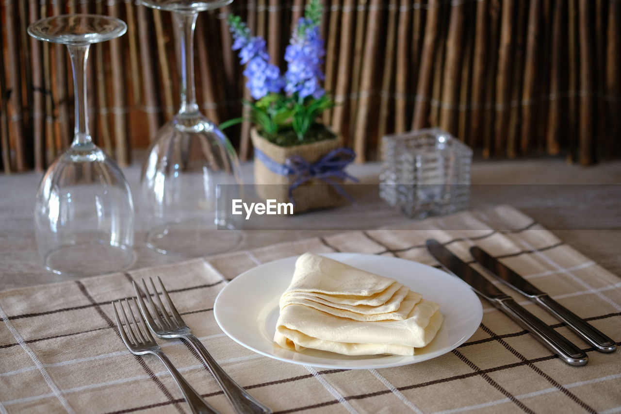 High angle view of place setting