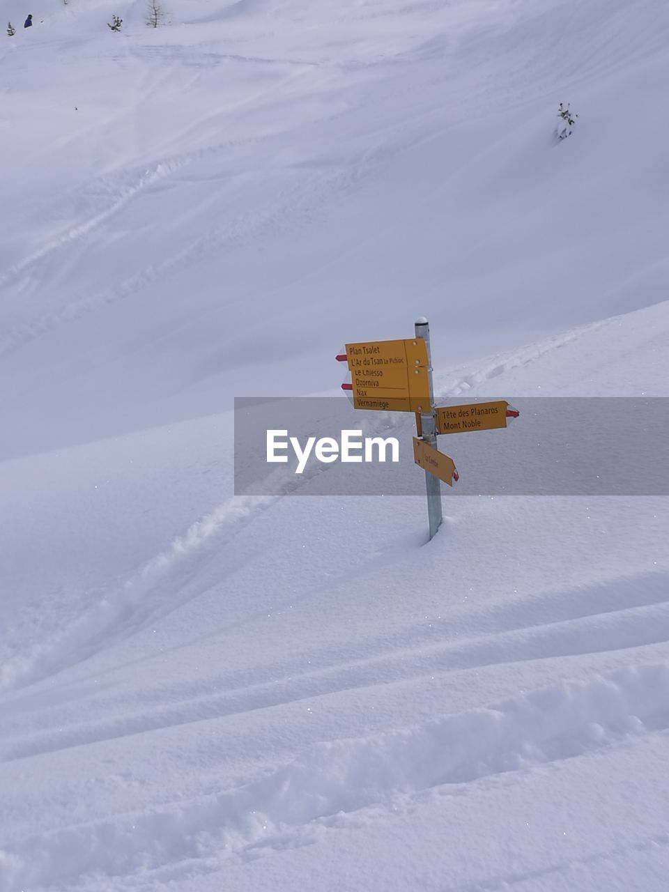 High angle view of snow covered field