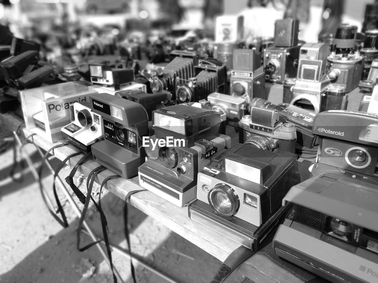 Various camera on table at market for sale