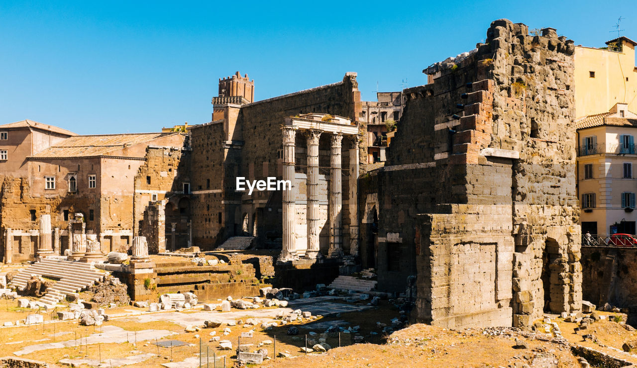 Forum of nerva against clear blue sky on sunny day