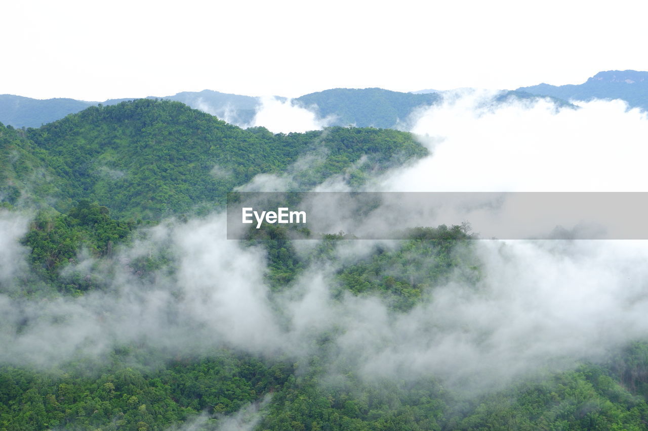 Scenic view of waterfall against sky