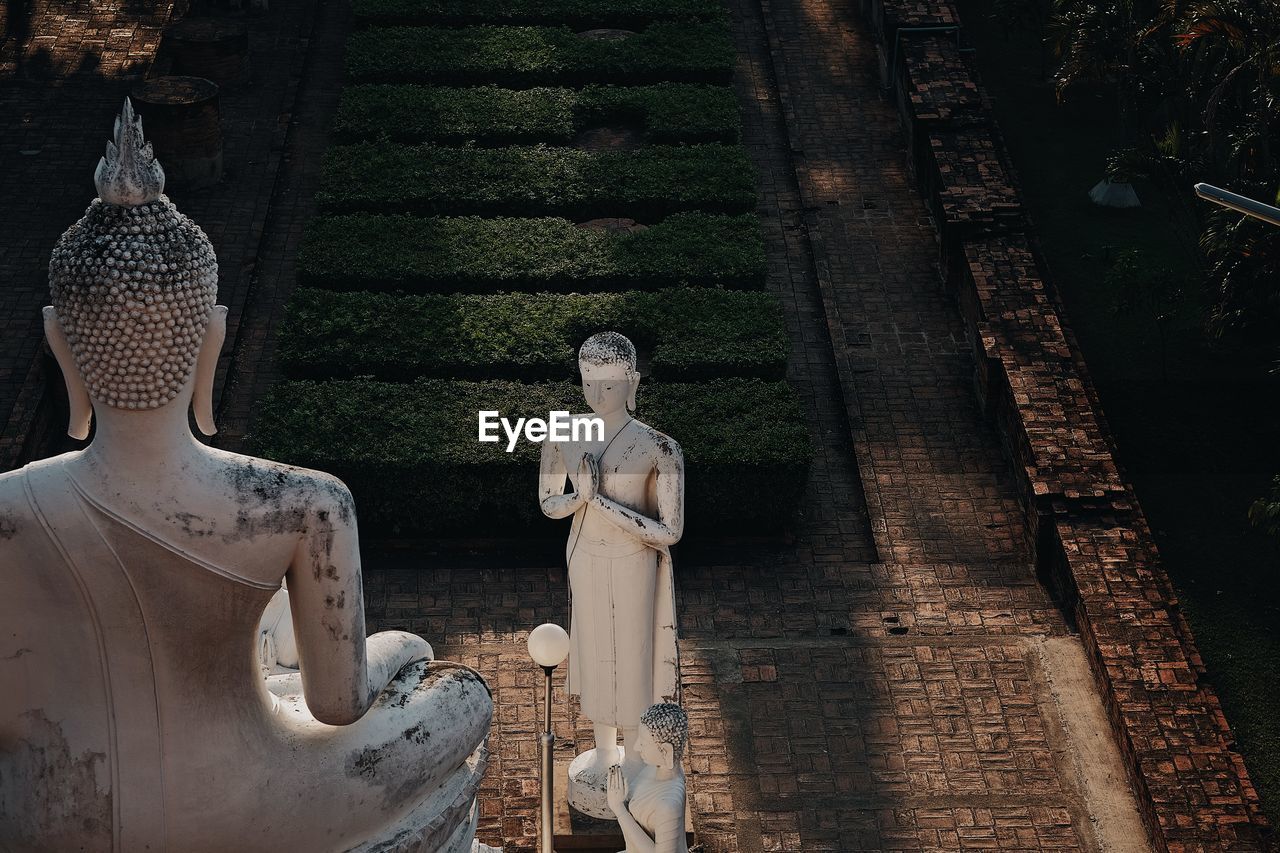 High angle view of buddha statues