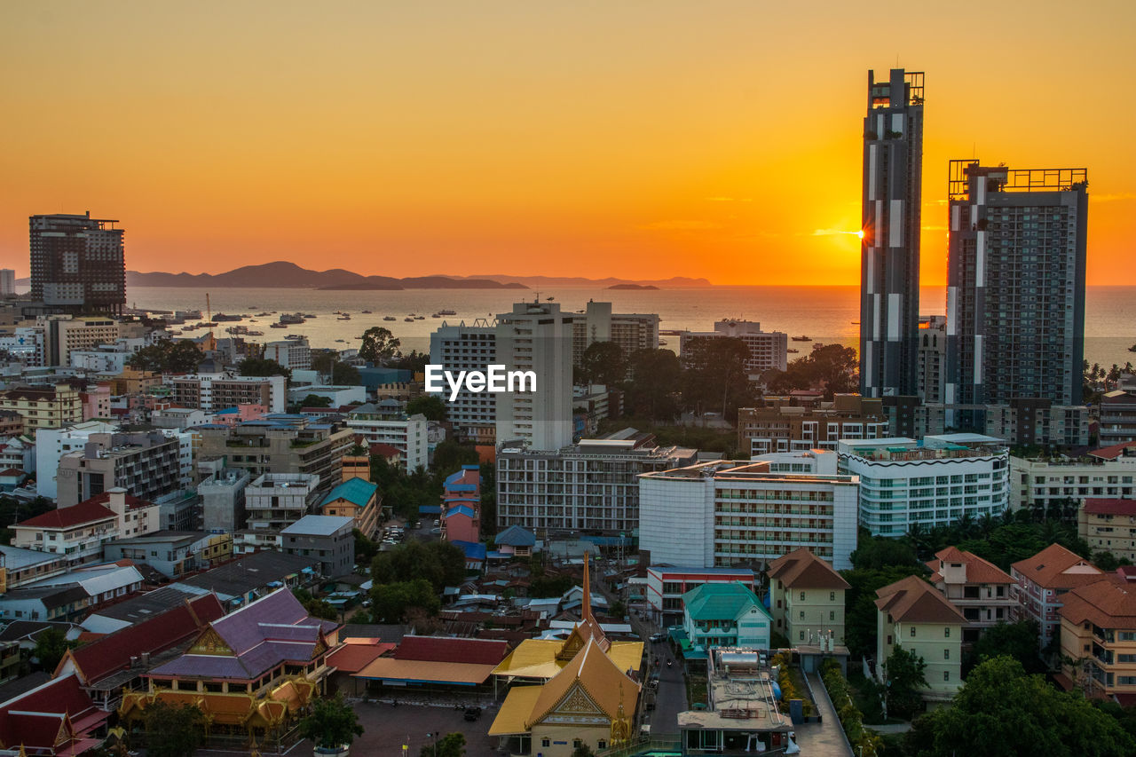 The cityscape of pattaya districtchonburi thailand southeast asia during the sunset time