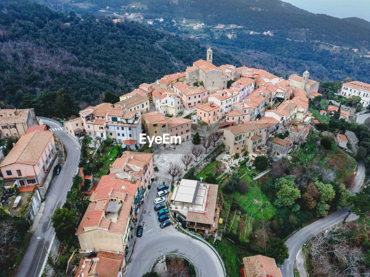 High angle view of townscape and buildings in town