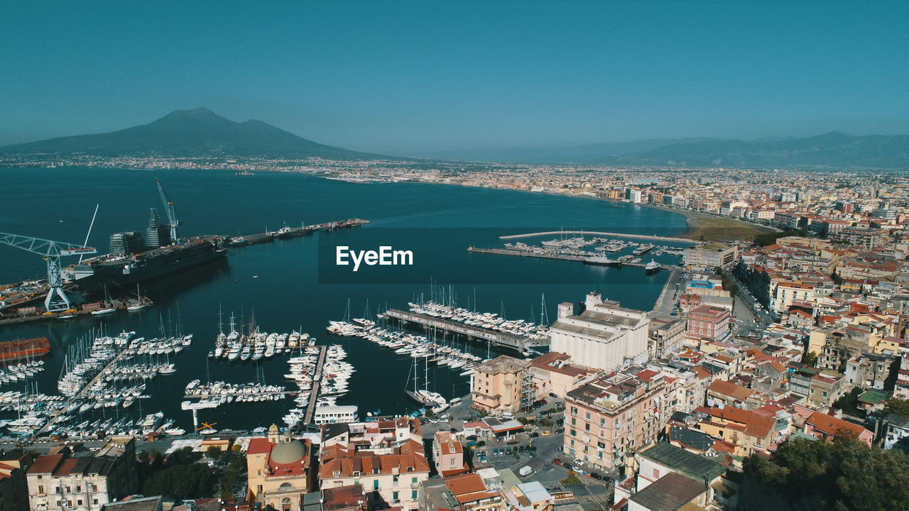 High angle view of city at waterfront