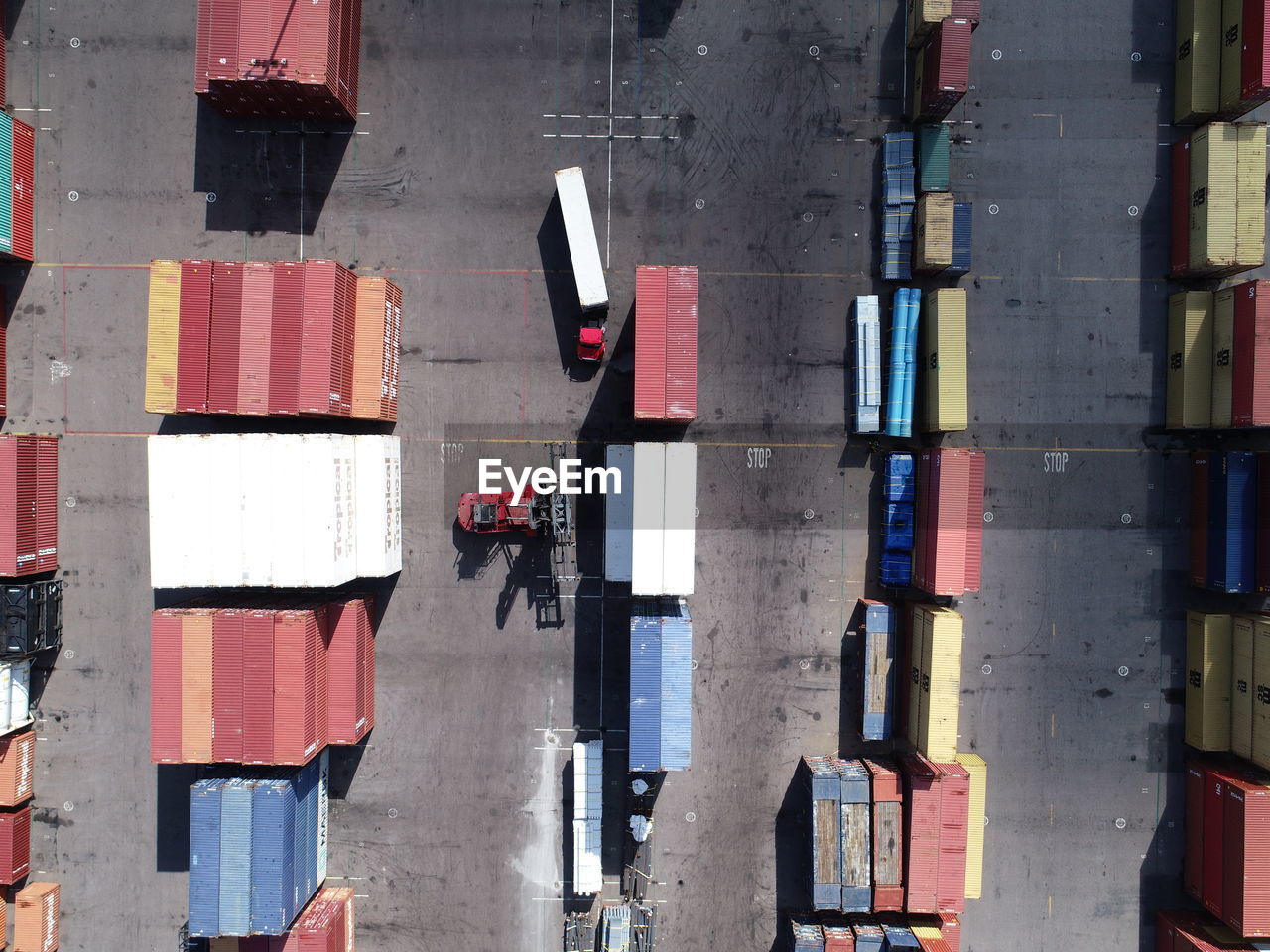 Directly above shot of cargo containers at dock