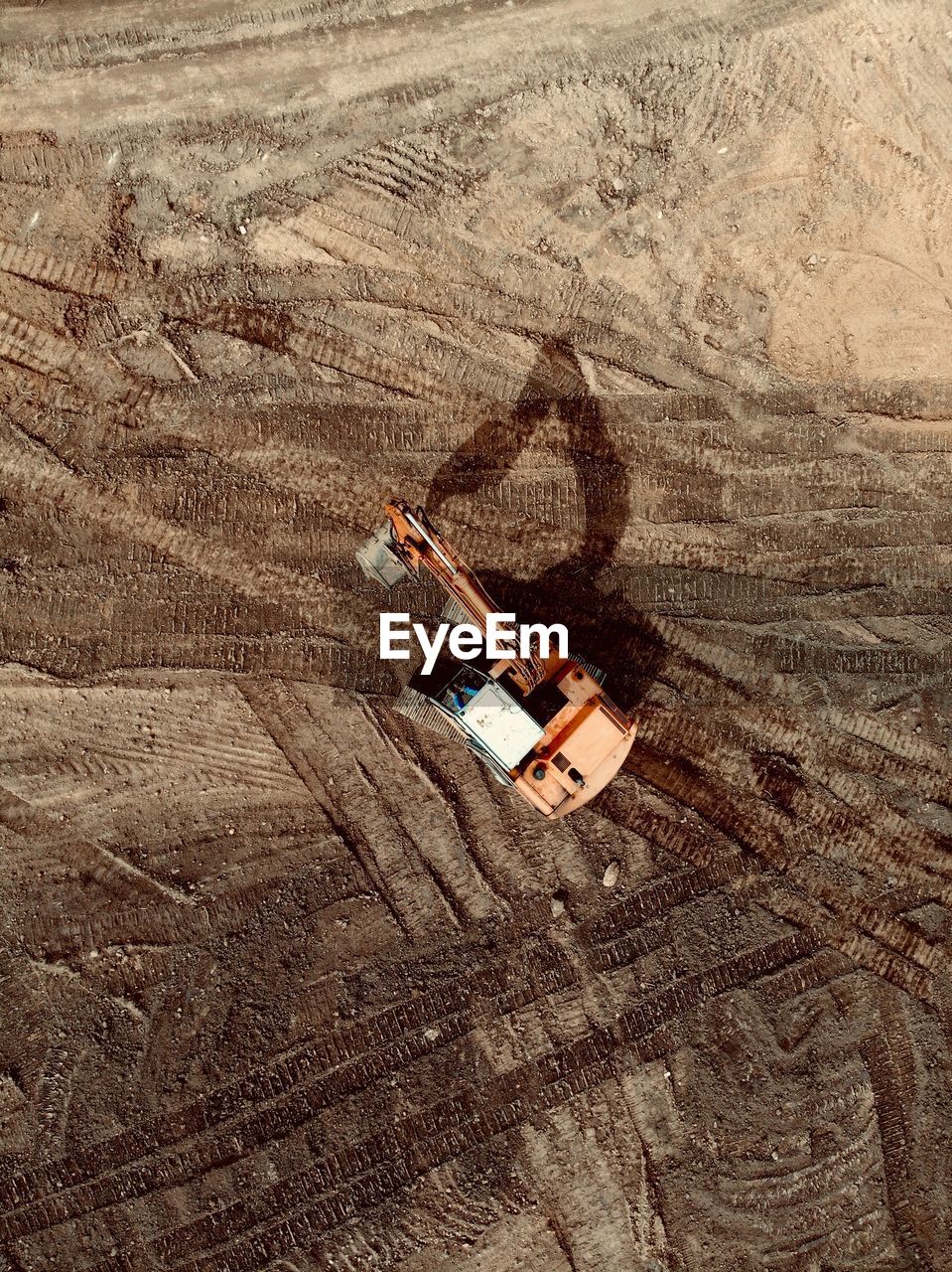 Aerial view of bulldozer on land