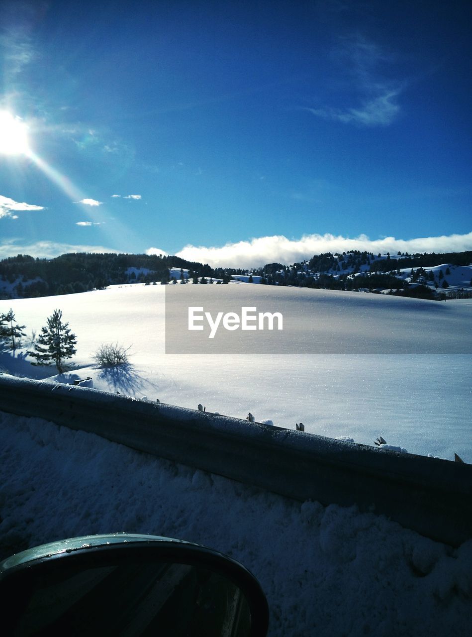 High angle view of snowcapped landscape during winter