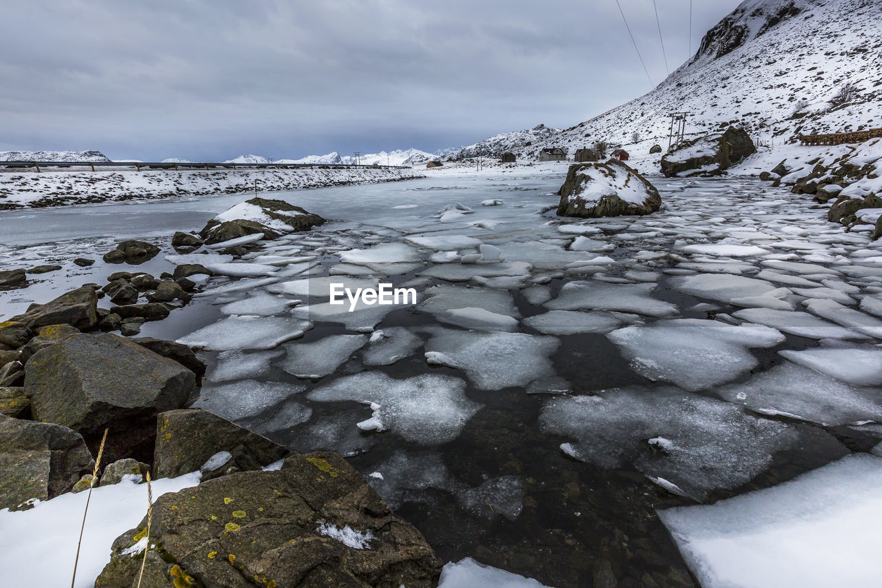 Scenic view of frozen lake against sky