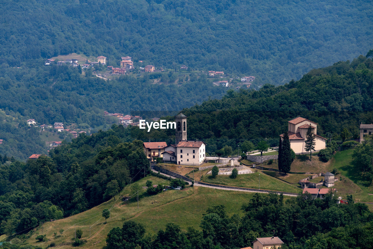 High angle view of buildings in town