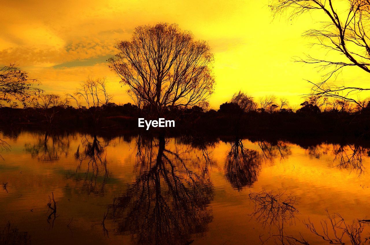 Scenic view of lake at sunset