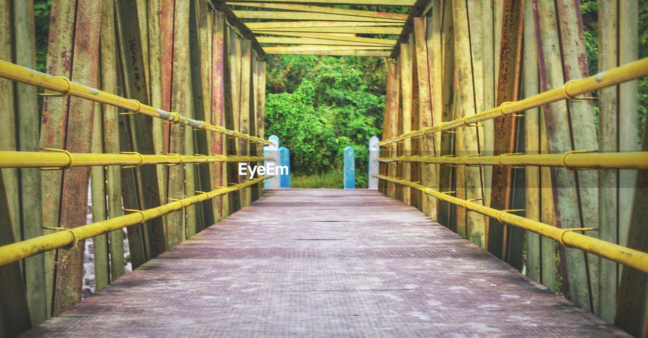 EMPTY FOOTBRIDGE ALONG TREES IN FOREST