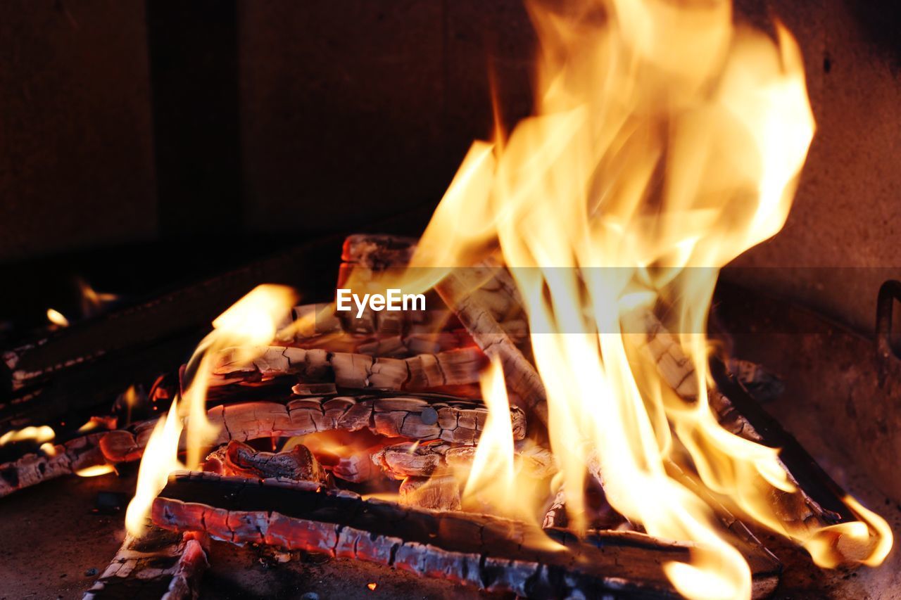 Close-up of bonfire at night