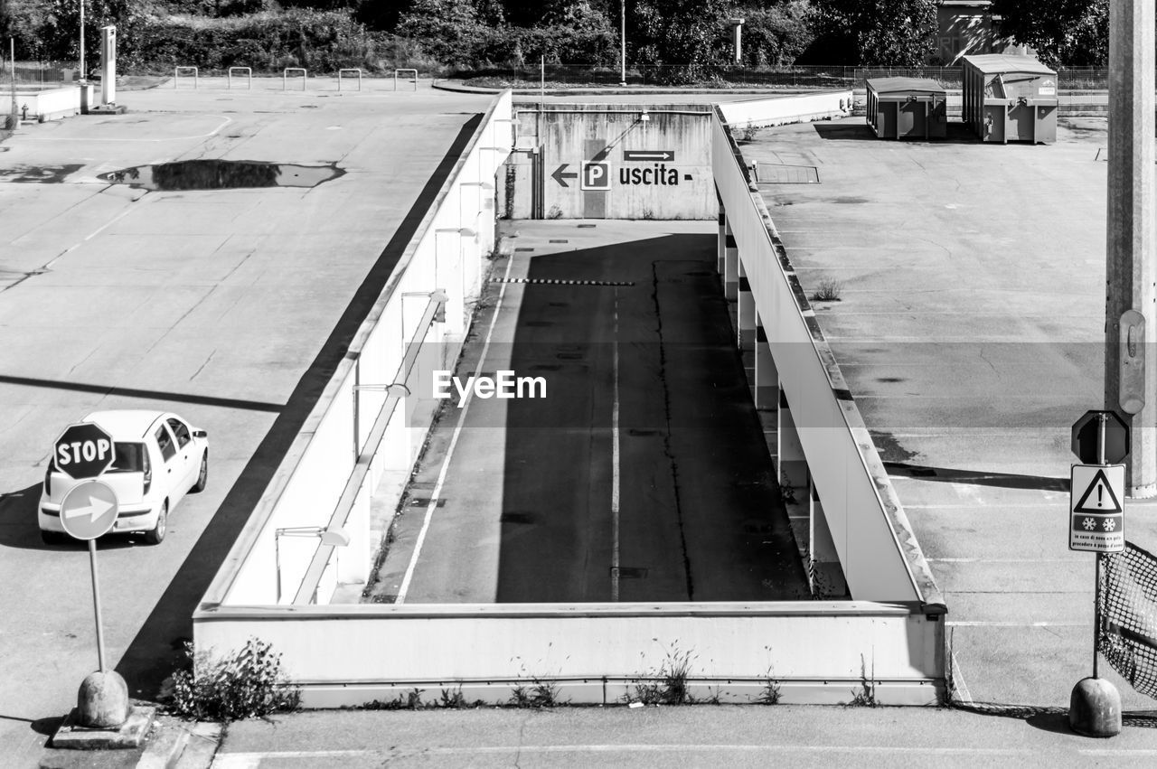 High angle view of people in front of building