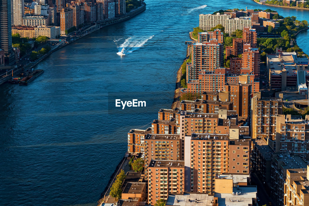 Aerial view of modern buildings in city