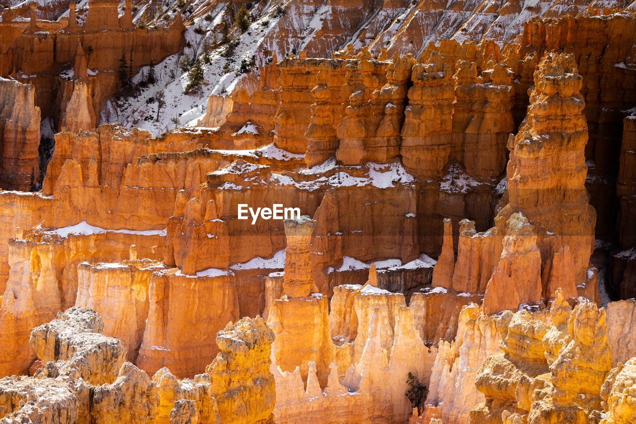 Close up view of bryce canyon national park hoodoos in winter in souther utah usa