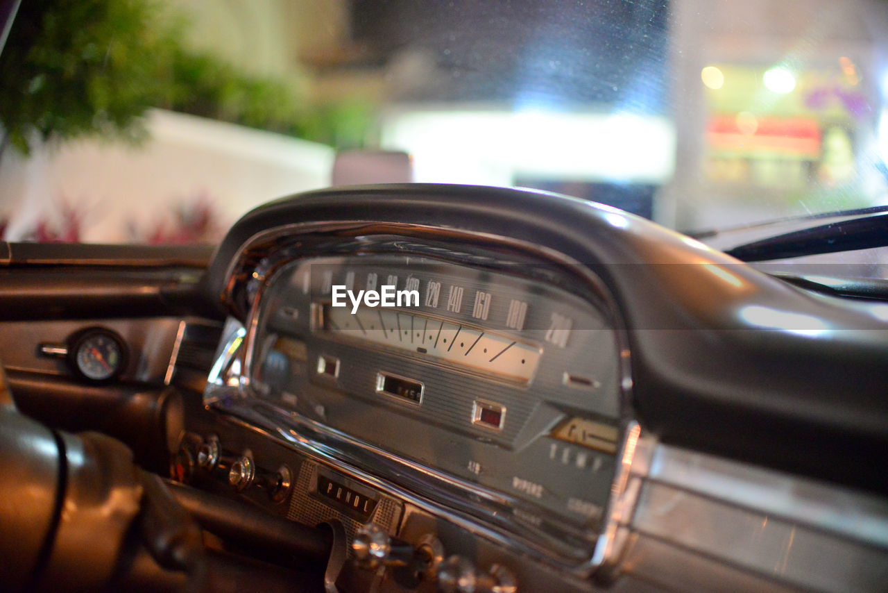 Close-up of dashboard in car